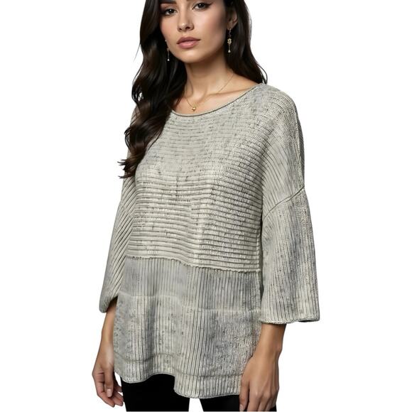 Pure Jill Size NWT Large Wool Linen Blend Oatmeal Kimono Sleeve Pocket Sweater - Picture 1 of 9